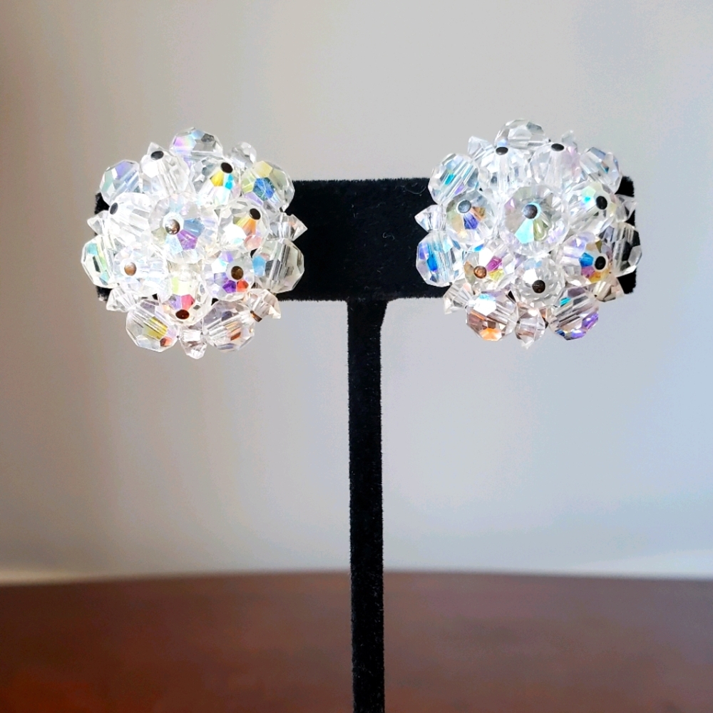 Vtg Rhinestone & Crystal Clip On Earrings